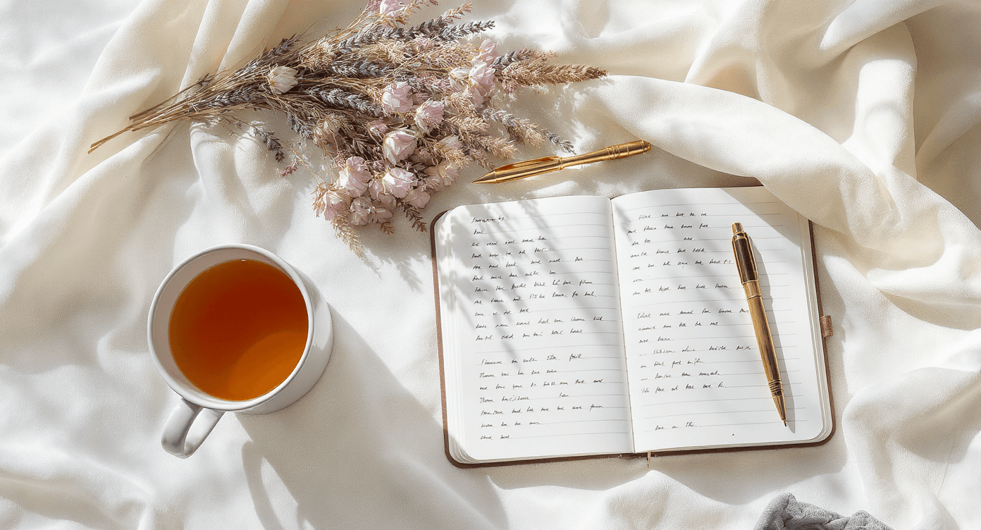 Cuaderno y té